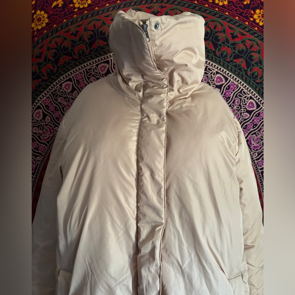 Old Navy Khaki Long Puffer Jacket Full Zip Women’s Size Small - Picture 2 of 14